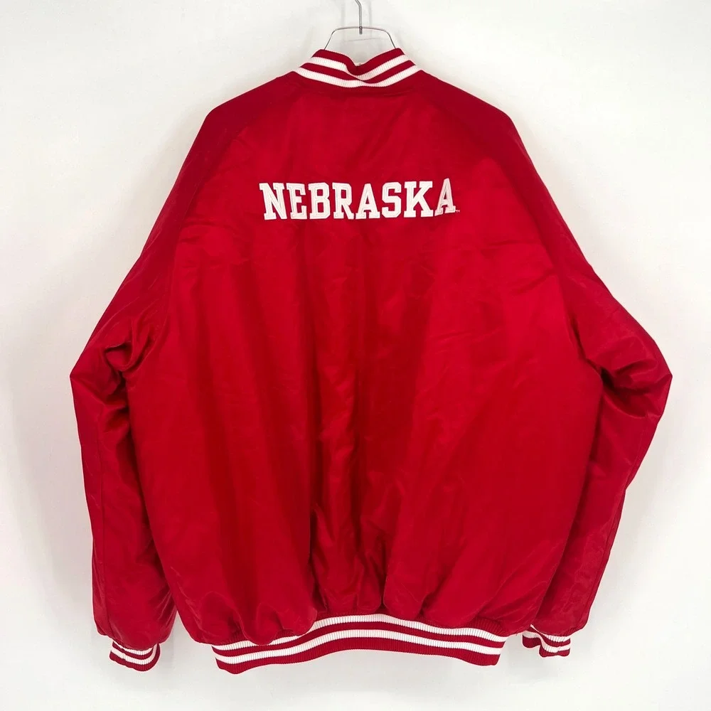 Vtg Nebraska CornHuskers Nike Bomber Jacket Mens XXL Red Satin College Football‎